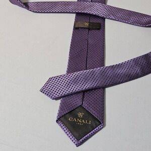 CANALI‎ Men's 100% Silk Necktie LUXURY Purple Geometric Art  EUC Italy Made